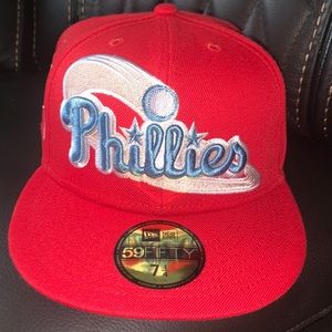 Red Phillies Fitted Hat with Glacier Blue UnderBrim size 7 1/4